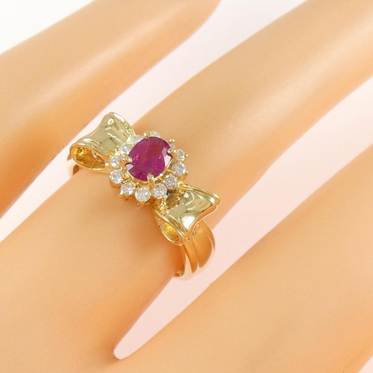 K18YG リボン ルビー リング 0.40CT
