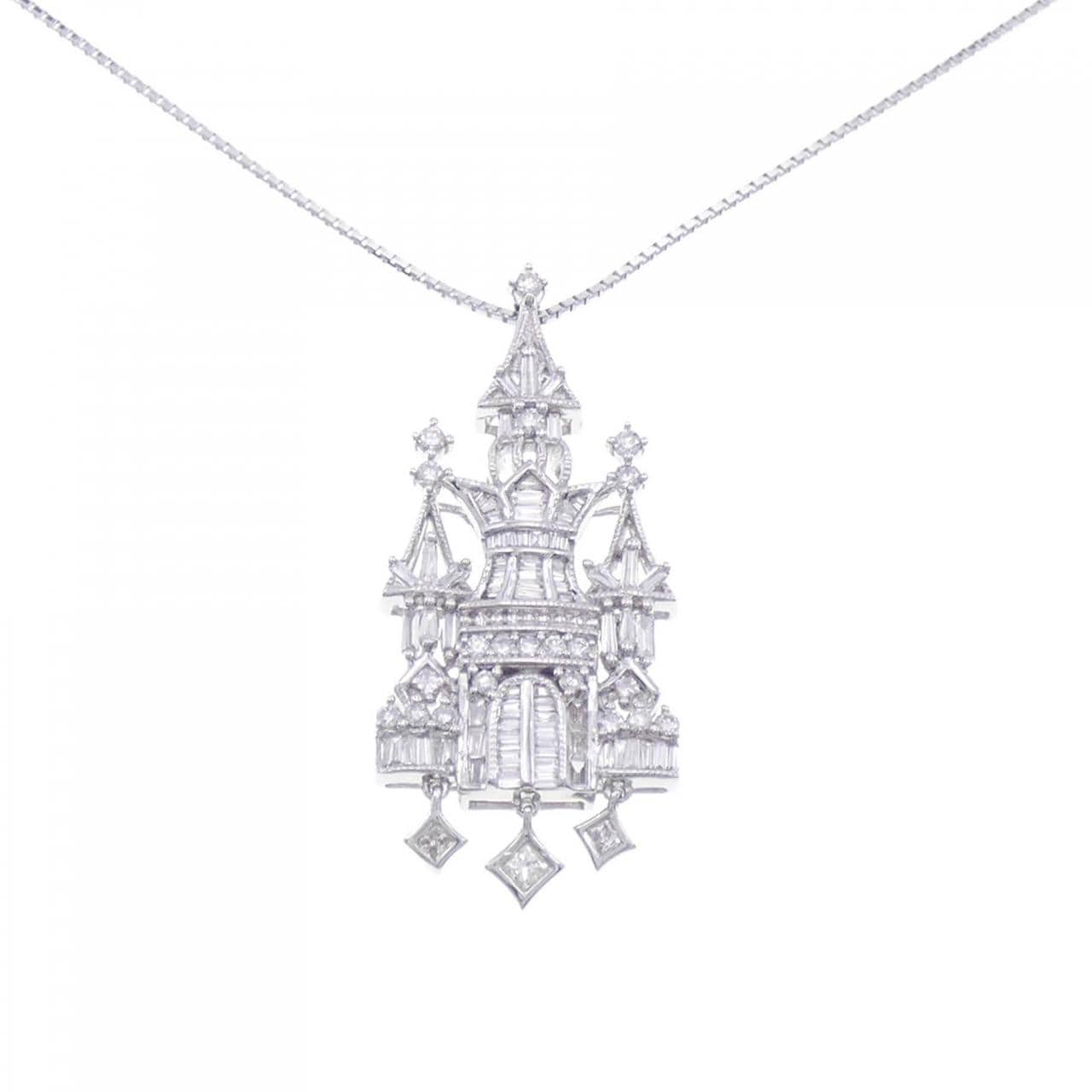 K18WG Castle Diamond Necklace 1.30CT