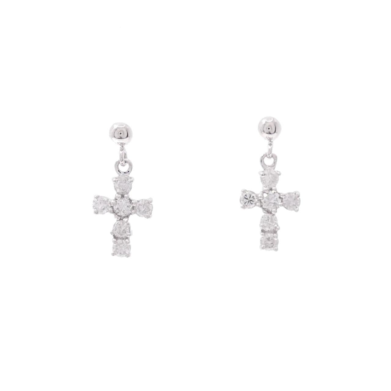 K18WG クロス ダイヤモンド ピアス 0.50CT