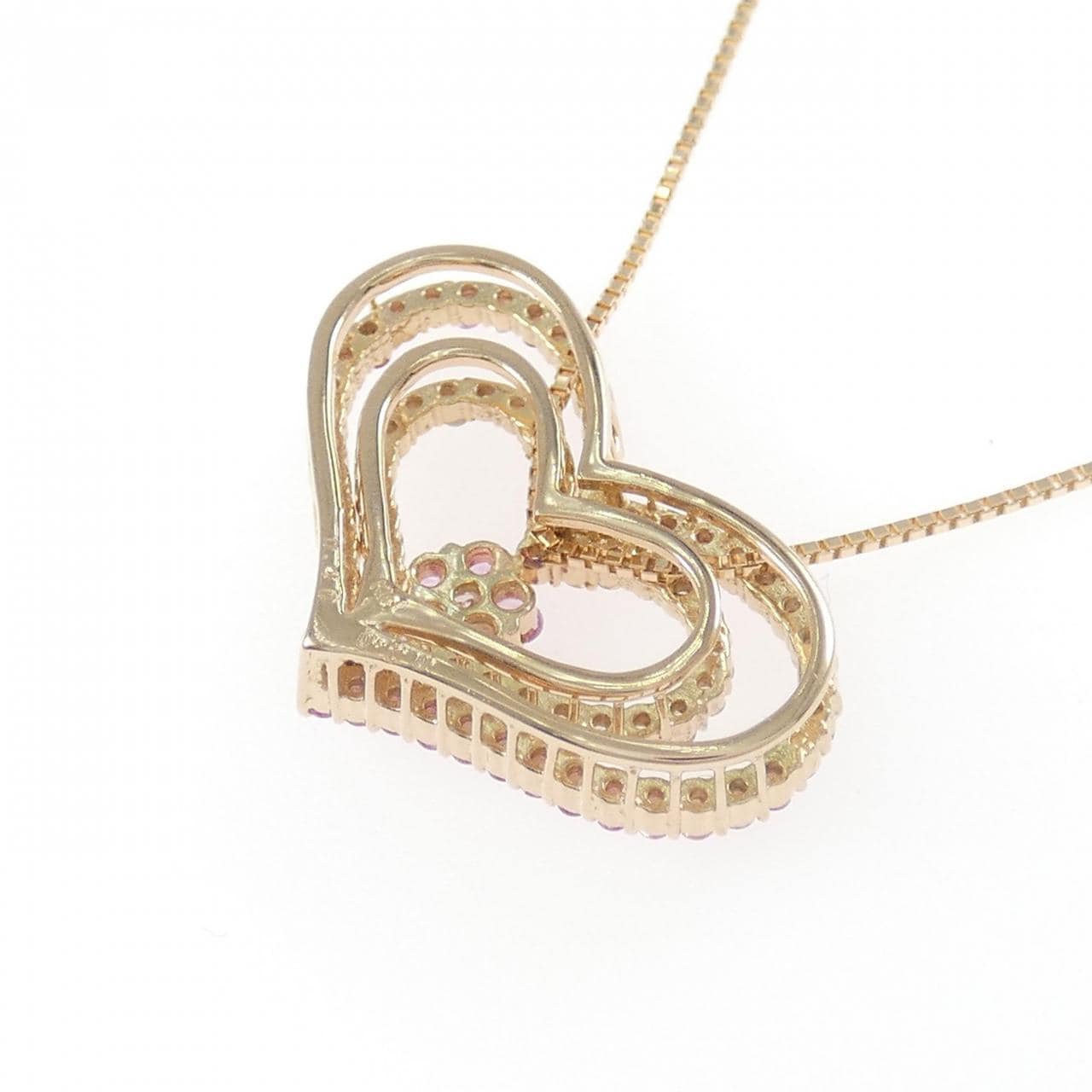 K18PG ハート×フラワー サファイヤ ネックレス 0.40CT