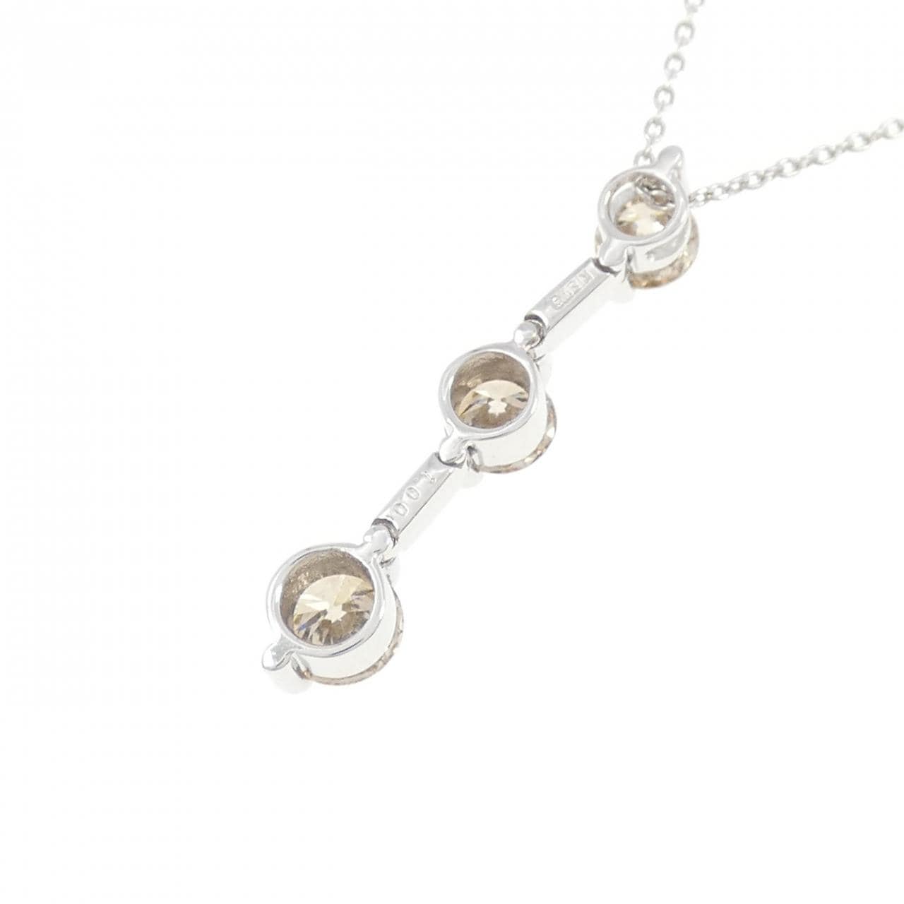 K18WG スリーストーン ダイヤモンド ネックレス 1.00CT