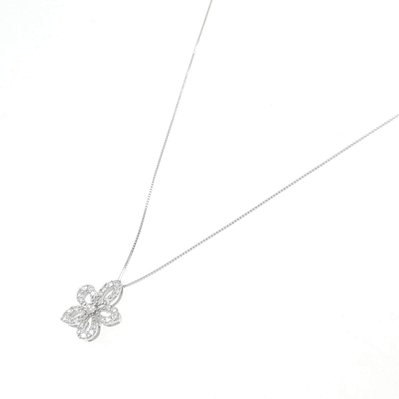 K18WG フラワー ダイヤモンド ネックレス 0.30CT