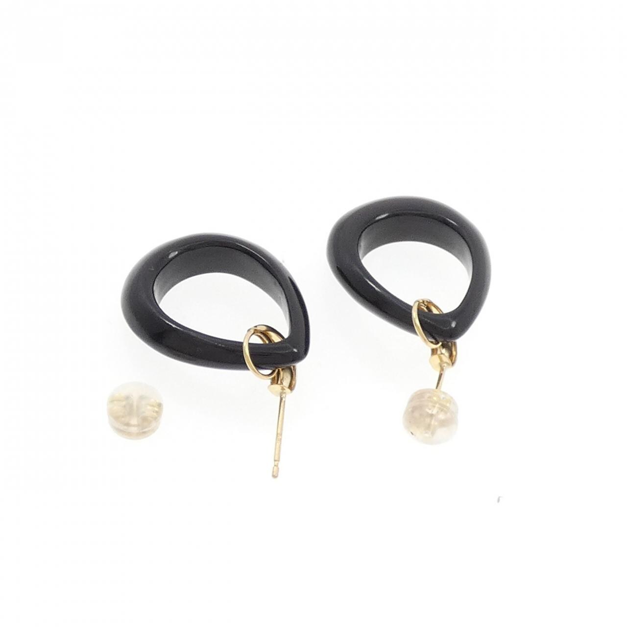 [新品] K18YG黑瑪瑙耳環