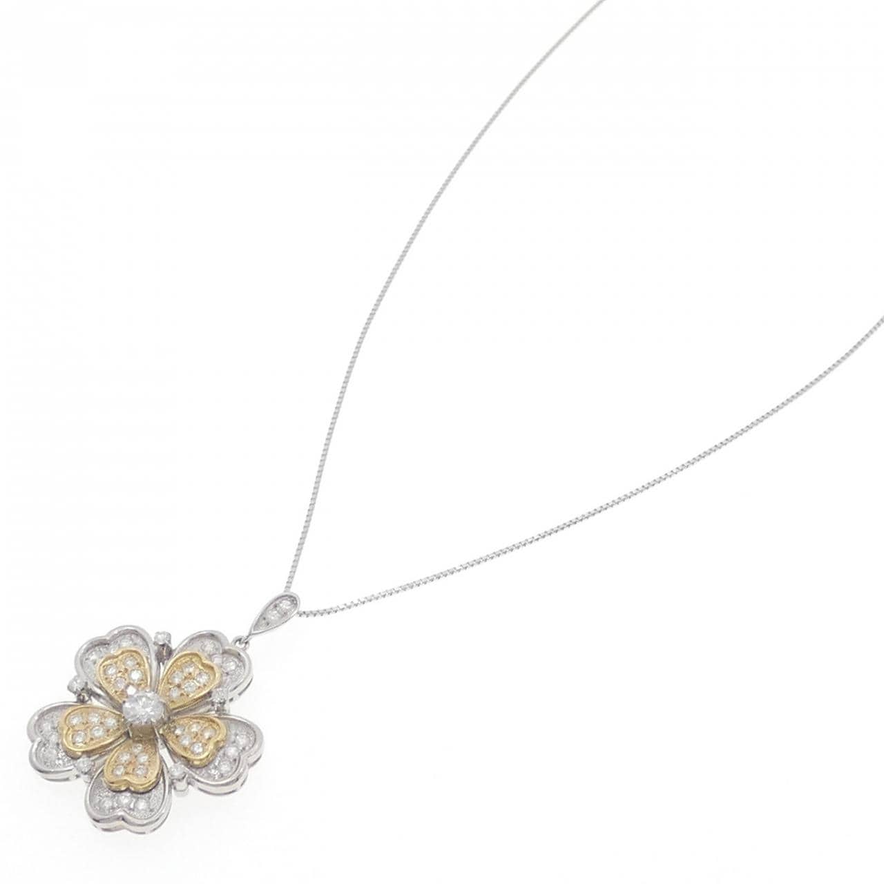 PT900/K18YG/PT850 フラワー ダイヤモンド ネックレス 0.25CT