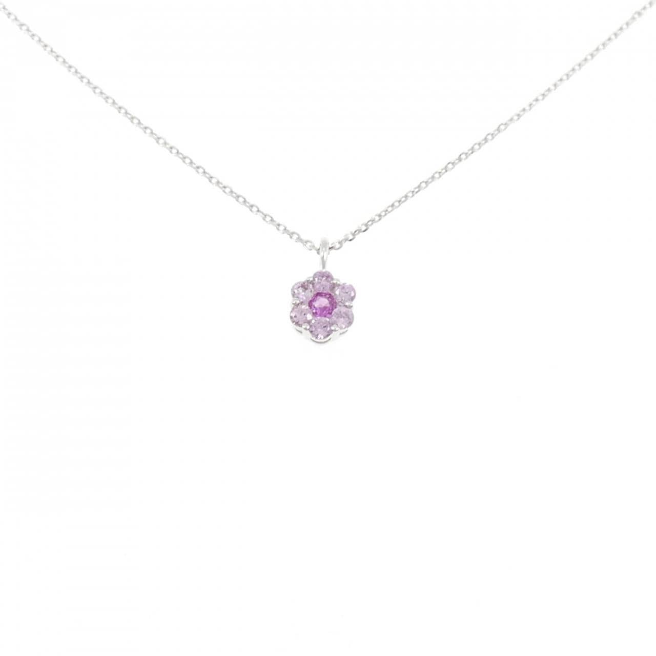 K18WG フラワー サファイヤ ネックレス 0.33CT