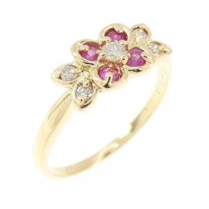 K18YG フラワー ルビー リング 0.12CT