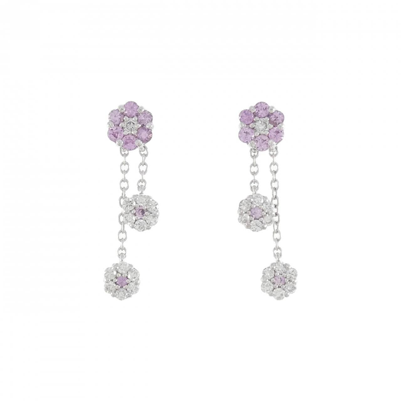 K18WG Flower Sapphire Earrings 0.28CT