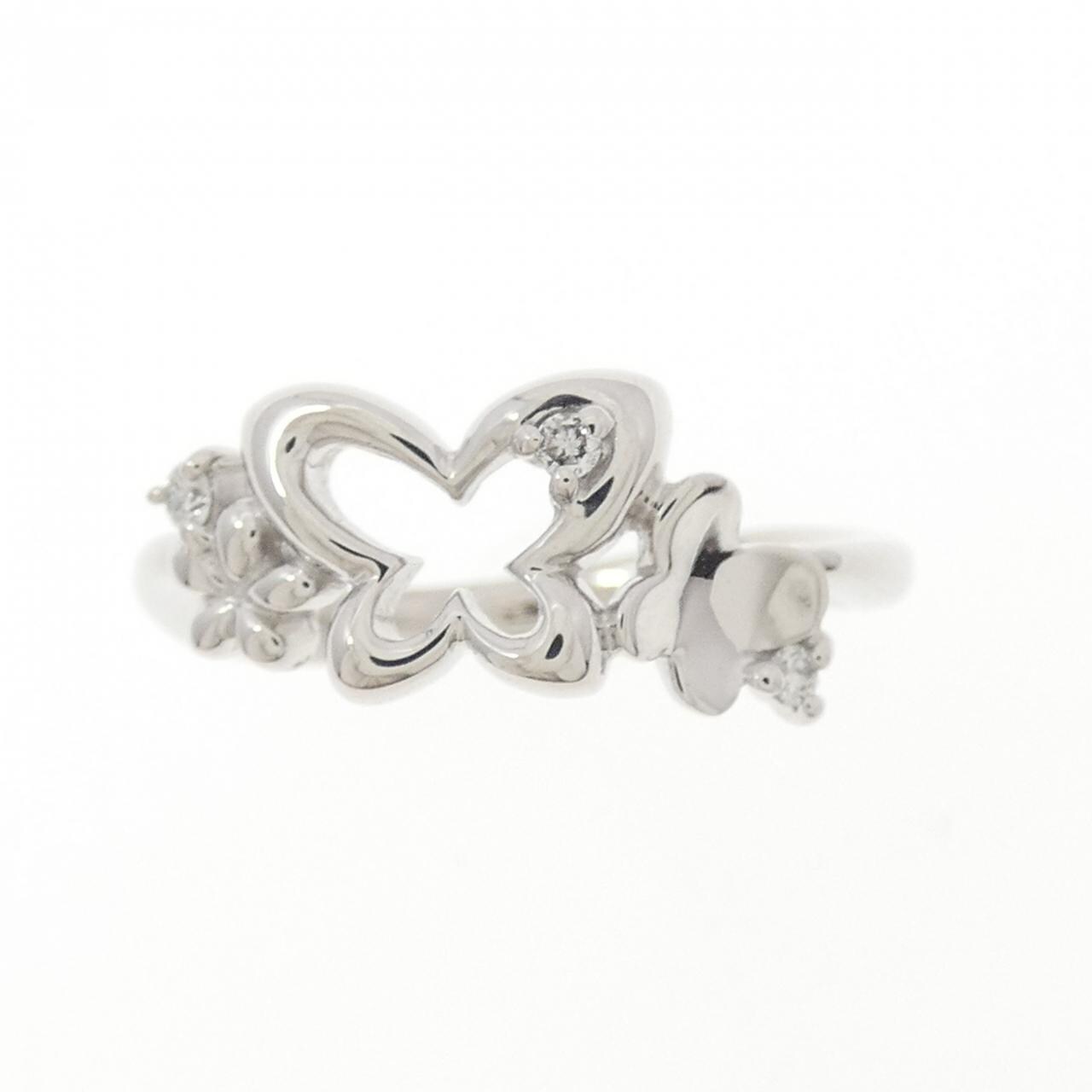 K18WG バタフライ×フラワー ダイヤモンド リング 0.03CT