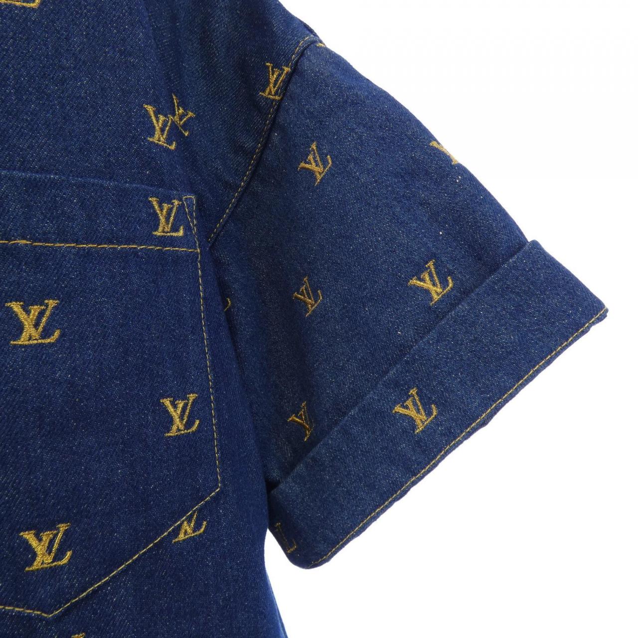 ルイヴィトン LOUIS VUITTON エンブロイダードシグネチャーショートスリーブデニムシャツ HQS90WJX1 S／Sシャツ
