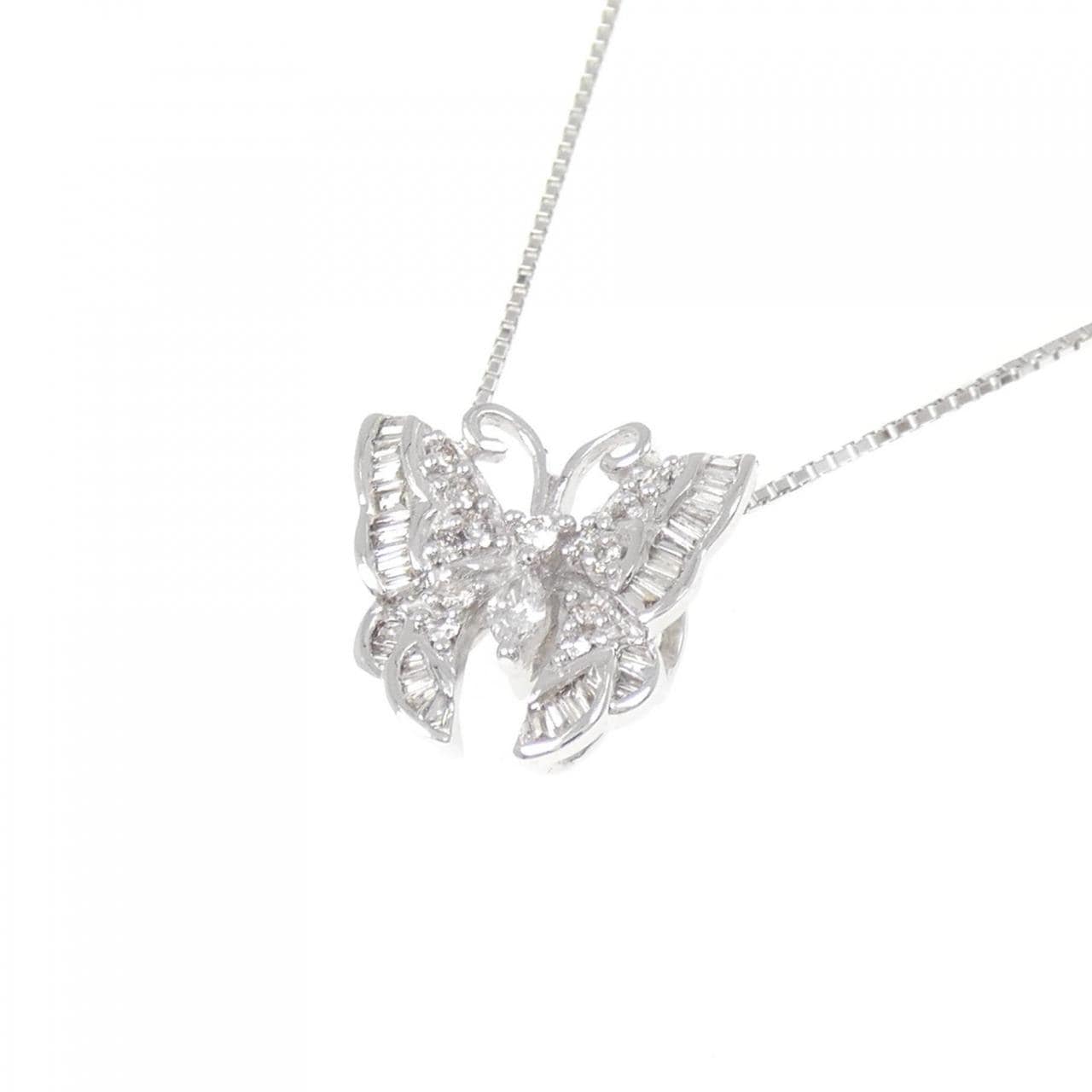 K18WG バタフライ ダイヤモンド ネックレス 0.27CT