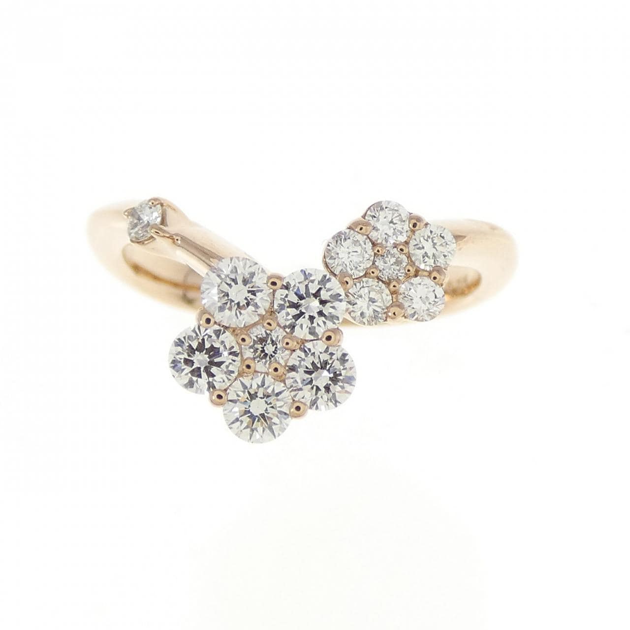 K18PG フラワー ダイヤモンド ピンキーリング 0.39CT
