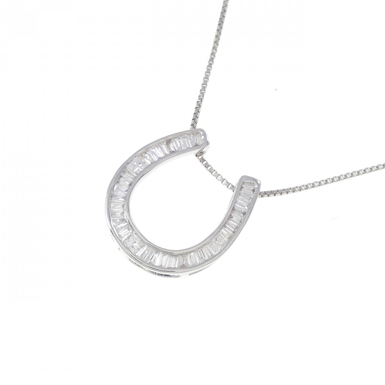 K18WG/PT850 Horseshoe Diamond Necklace 0.20CT