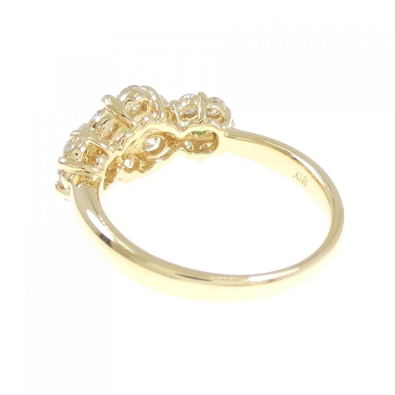 K18YG フラワー エメラルド リング 0.15CT