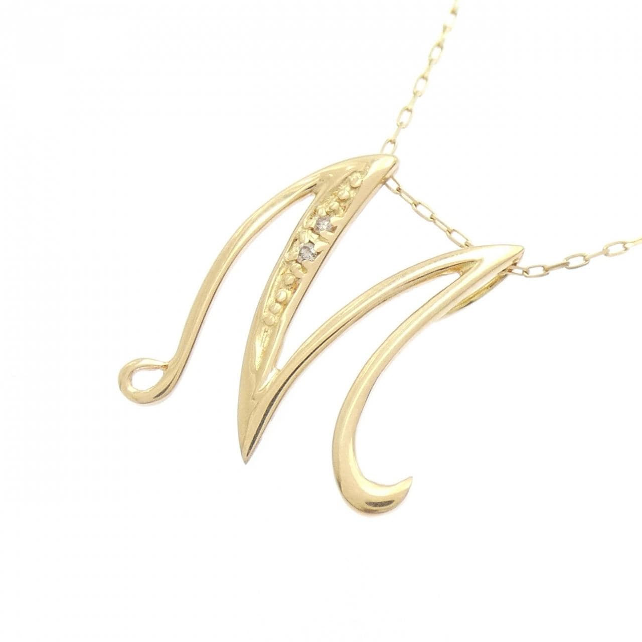 K18YG イニシャルM ダイヤモンド ネックレス 0.01CT