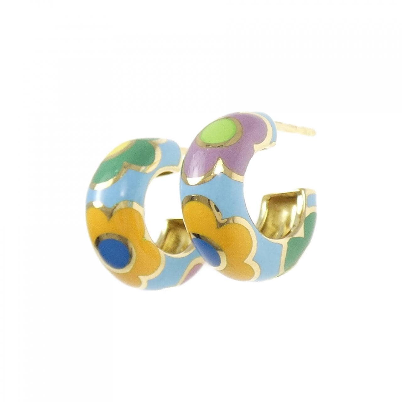 750YG花朵漆皮耳钉