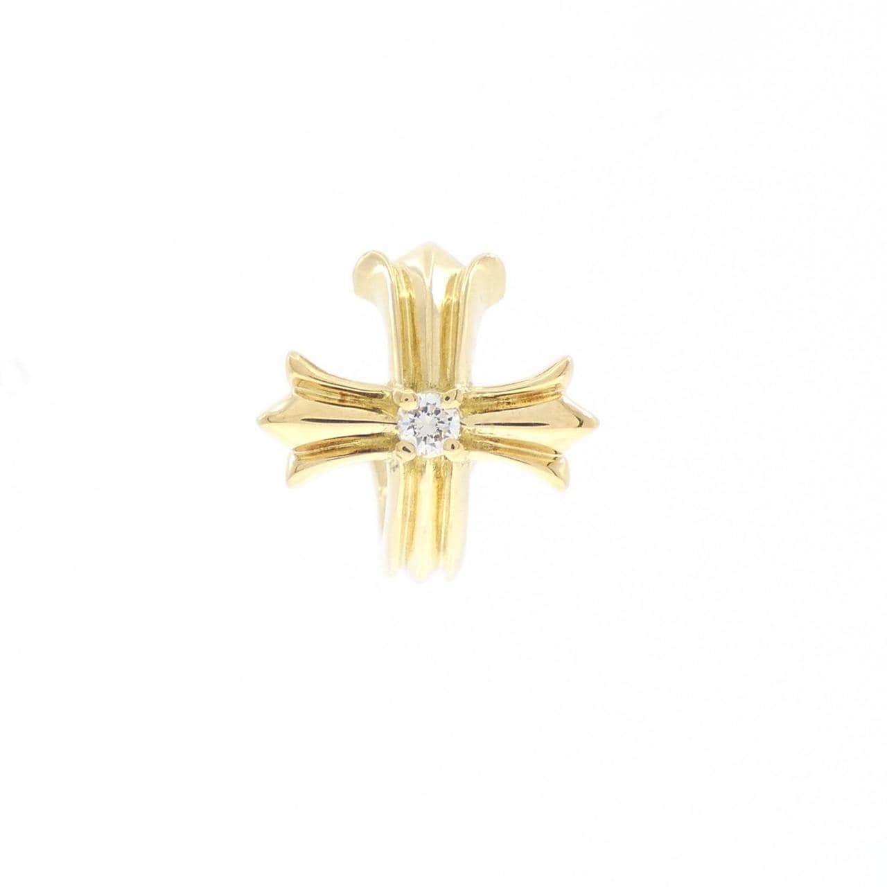 【新品】K18YG クロス ダイヤモンド ピアス 0.03CT 片耳