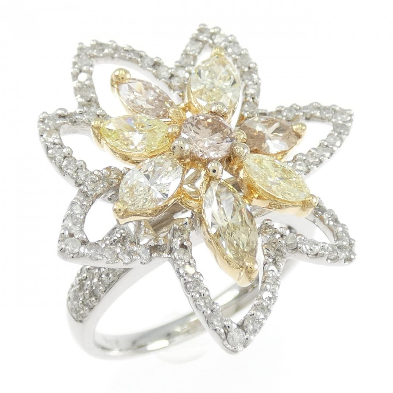 K18WG/K18YG フラワー ダイヤモンド リング 2.30CT