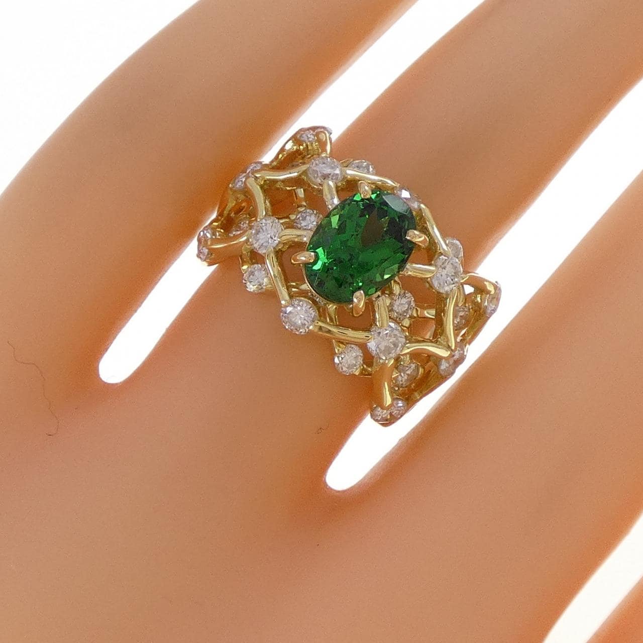 K18YG グリーンガーネット リング 1.70CT