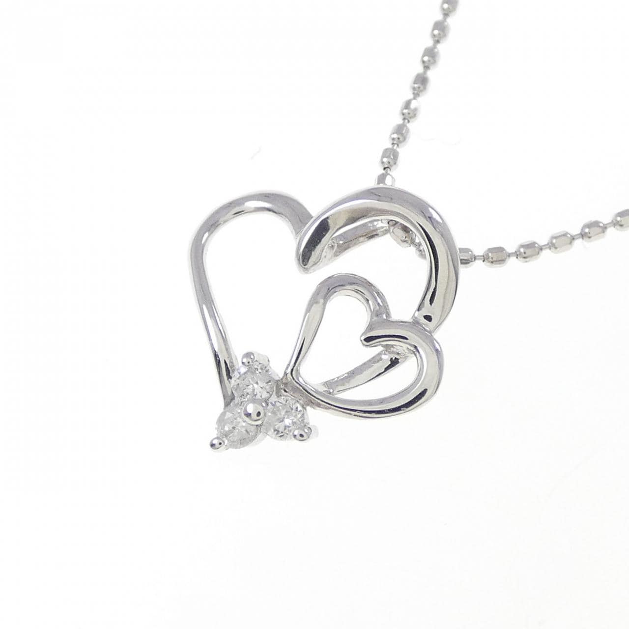 K10WG ハート ダイヤモンド ネックレス