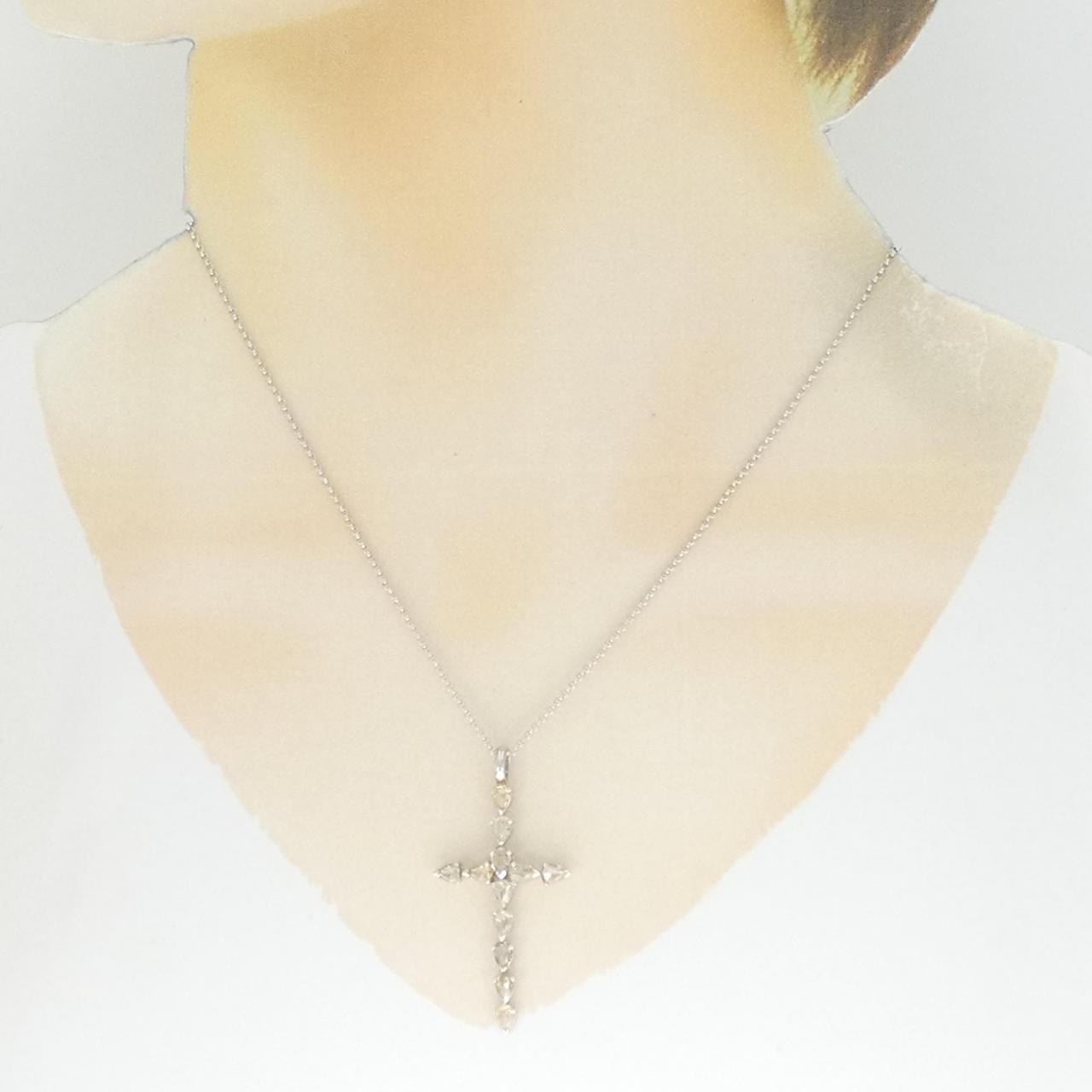 750WG/K18WG クロス ダイヤモンド ネックレス 1.27CT