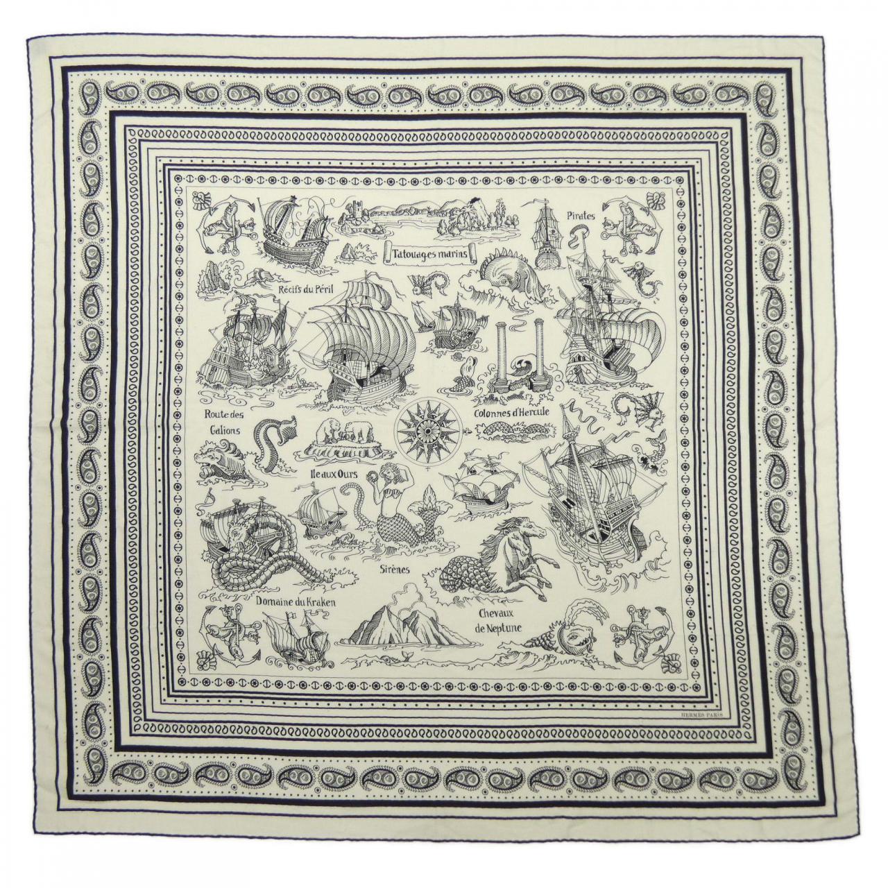HERMES HERMES TATOUAGES MARINS BANDANA H243374S Callegian 140 Shawl