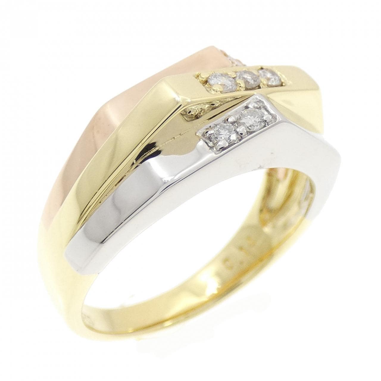 K18YG/PT900/K18PG ダイヤモンド リング 0.14CT