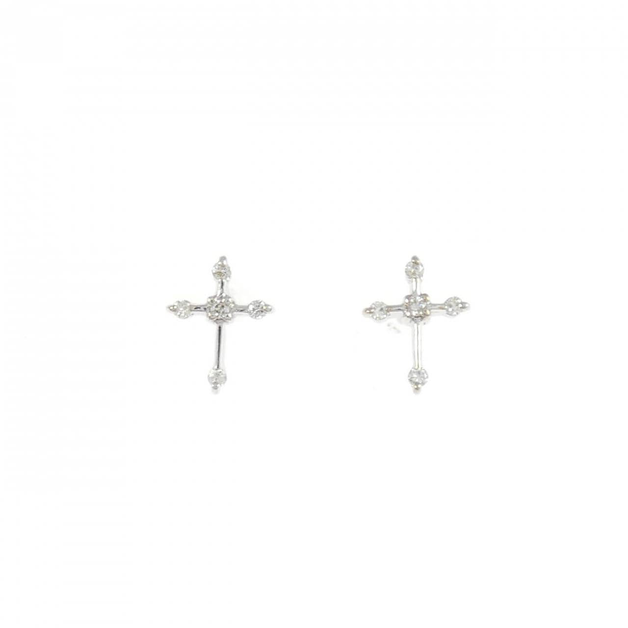 K18WG クロス ダイヤモンド ピアス 0.06CT
