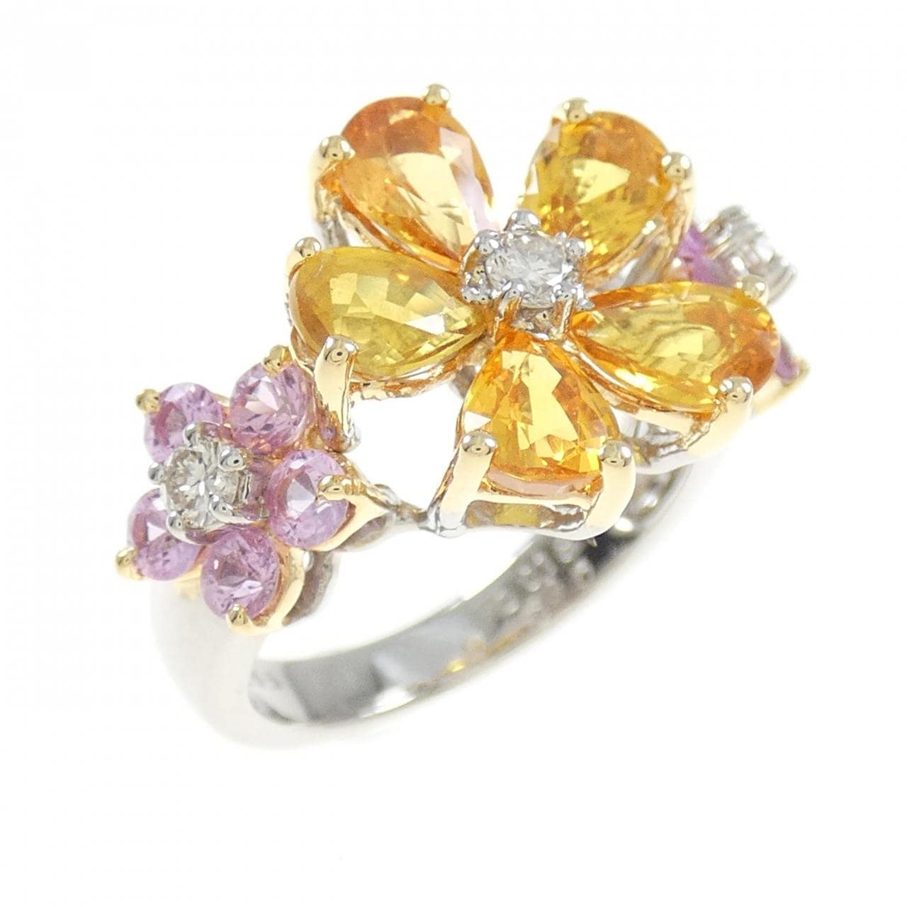 750WG/750YG フラワー サファイヤ リング 3.55CT