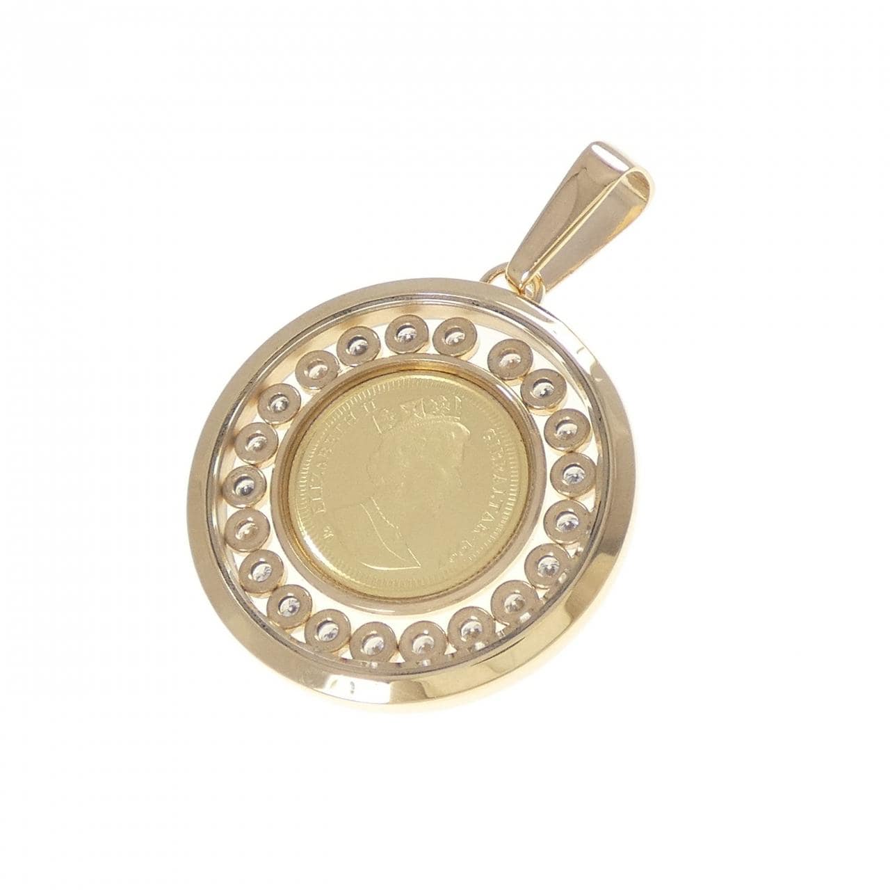 K18YG(枠) ダイヤモンド コイン ペンダント 0.39CT