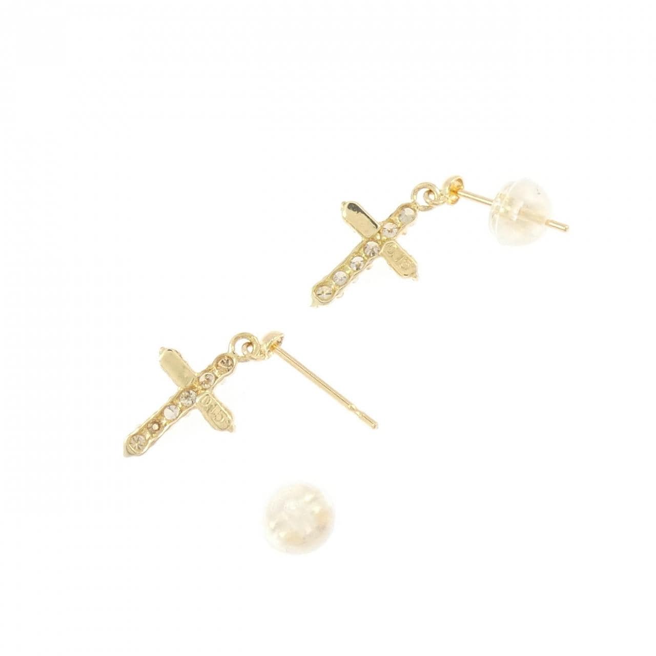 K18YG クロス ダイヤモンド ピアス 0.30CT