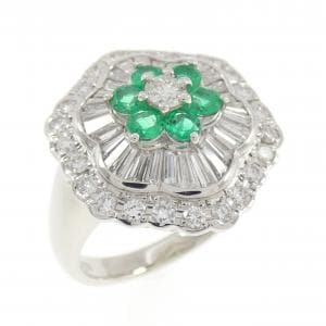 PT900 フラワー エメラルド リング 0.45CT