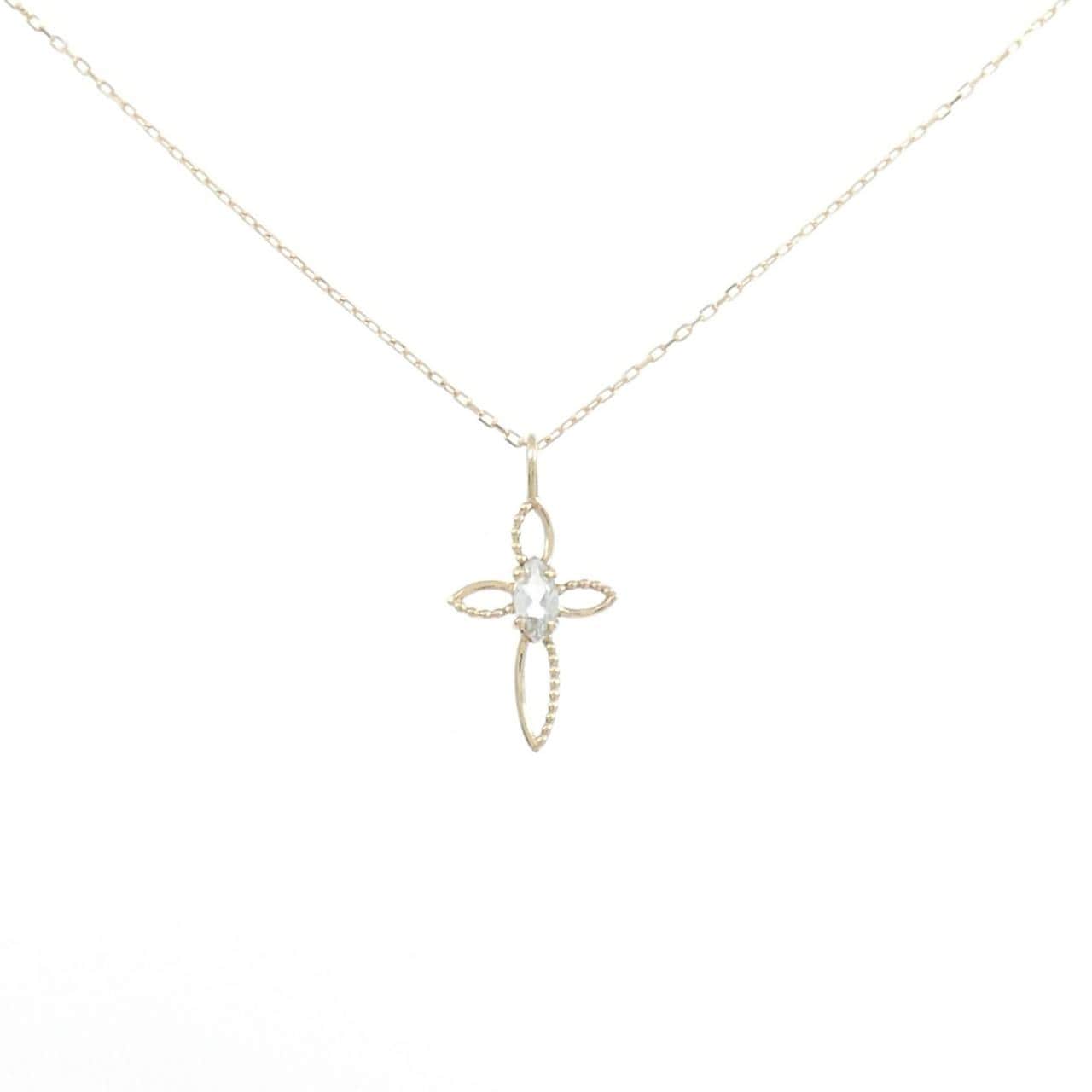 K10YG クロス アクアマリン ネックレス