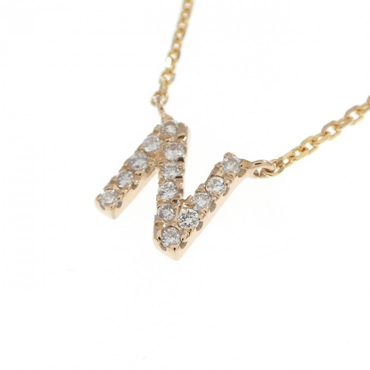 K18PG イニシャルN ダイヤモンド ネックレス 0.07CT