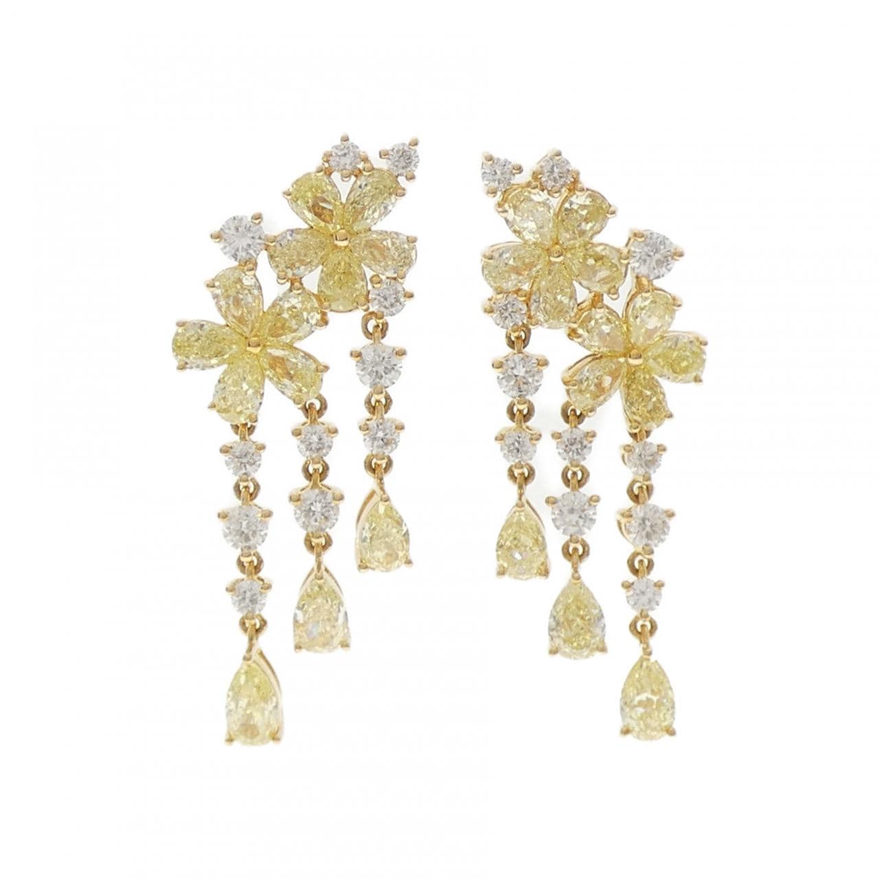 750YG/K18YG フラワー ダイヤモンド ピアス 6.136CT