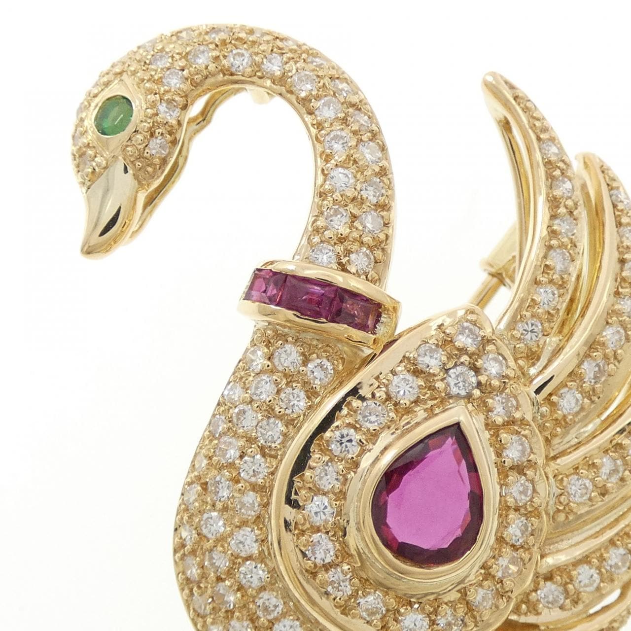 K18YG スワン カラーストーン ブローチ 1.92CT