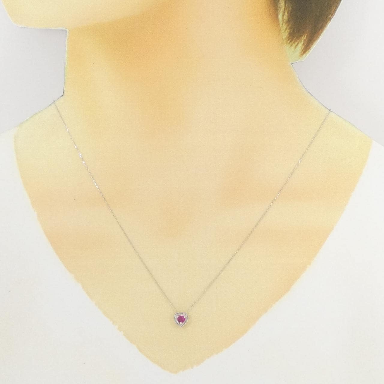 K18WG ハート ルビー ネックレス 0.23CT