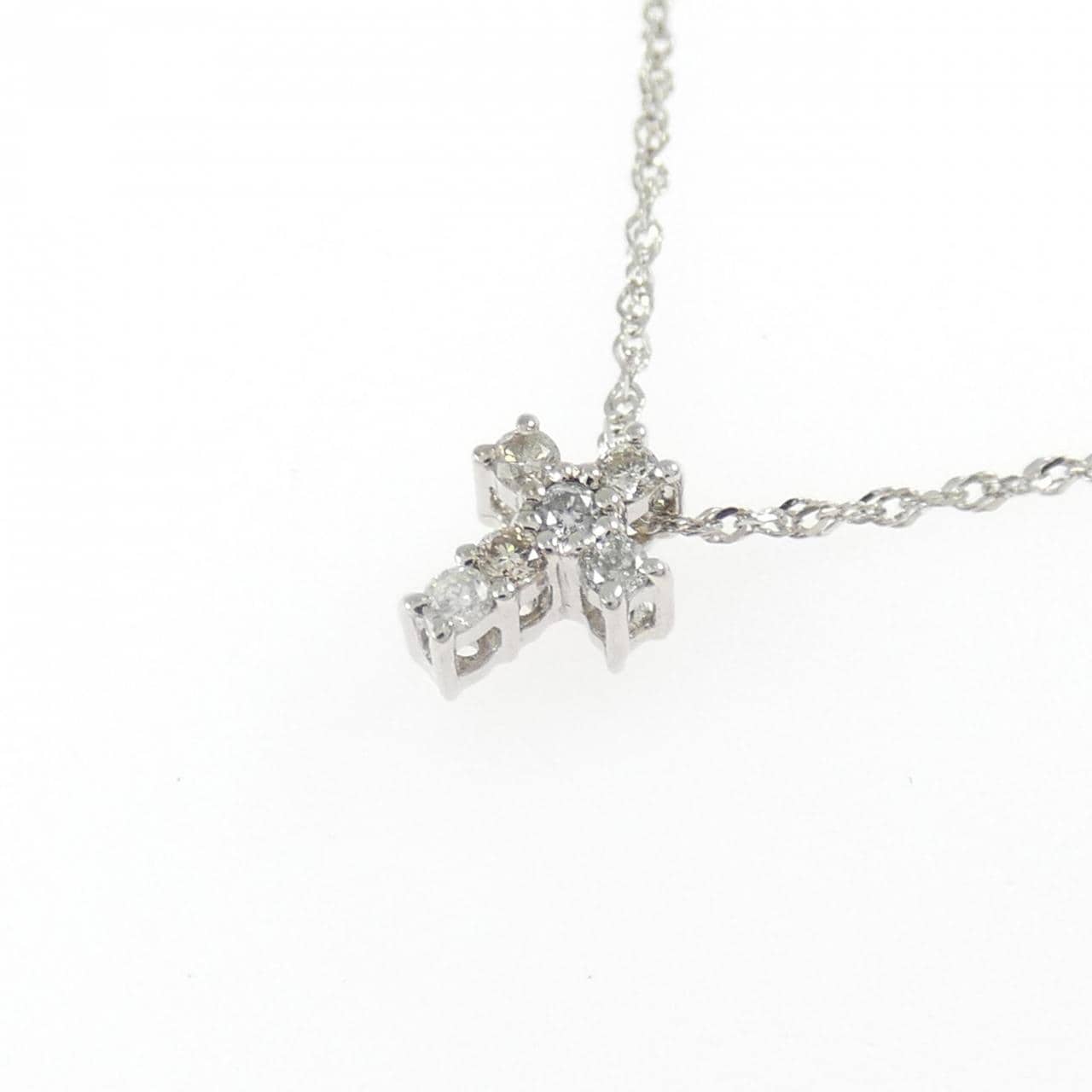 K10WG クロス ダイヤモンド ネックレス 0.06CT