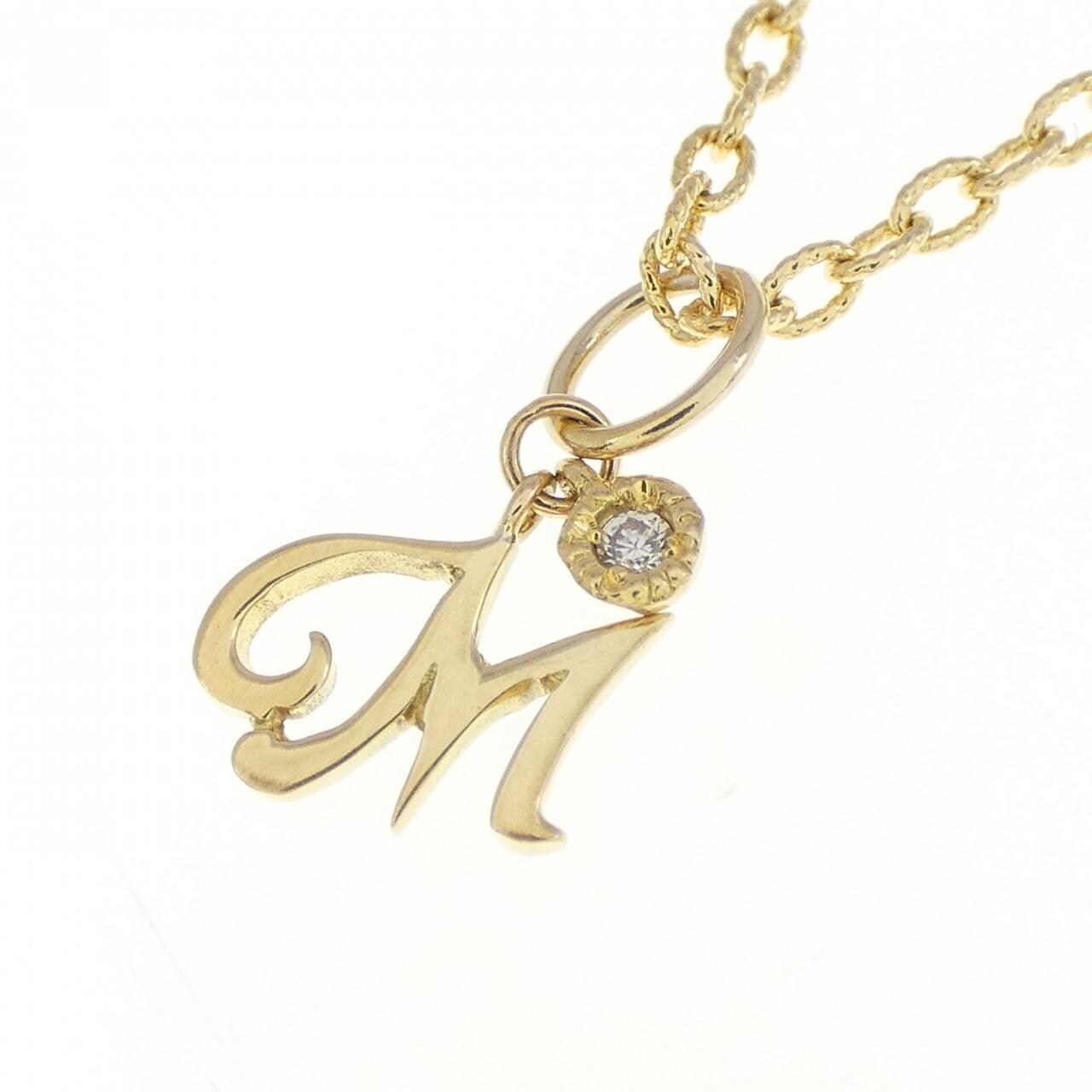 K18YG initial M Diamond necklace 0.01CT