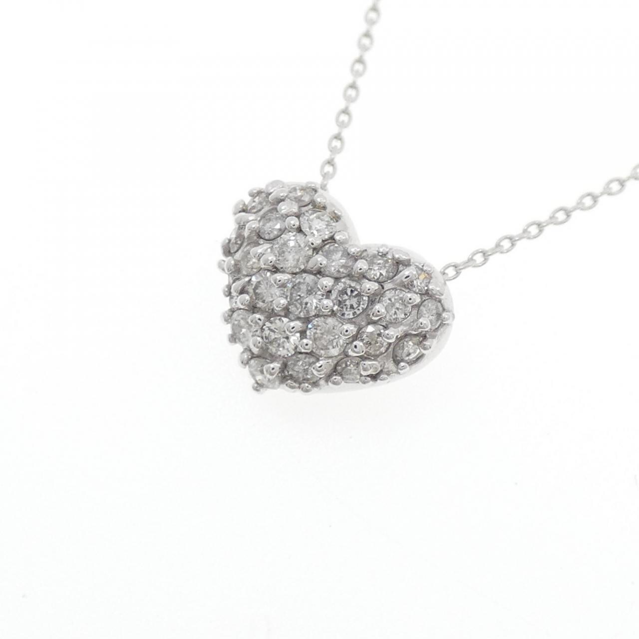 K18WG パヴェ ハート ダイヤモンド ネックレス 0.5CT