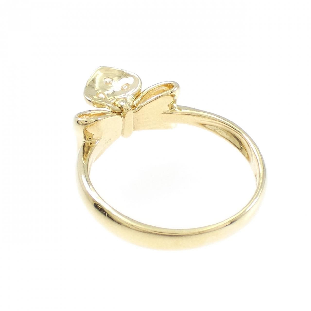 K18YG リボン×ハート ダイヤモンド リング