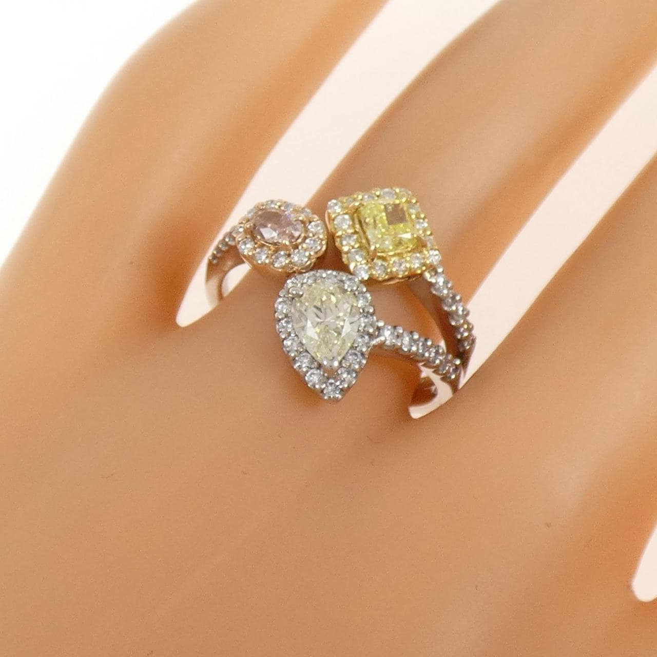 PT900/K18YG/K18PG ダイヤモンド リング 0.144CT FOP SI1/FIY SI2 ファンシーカット