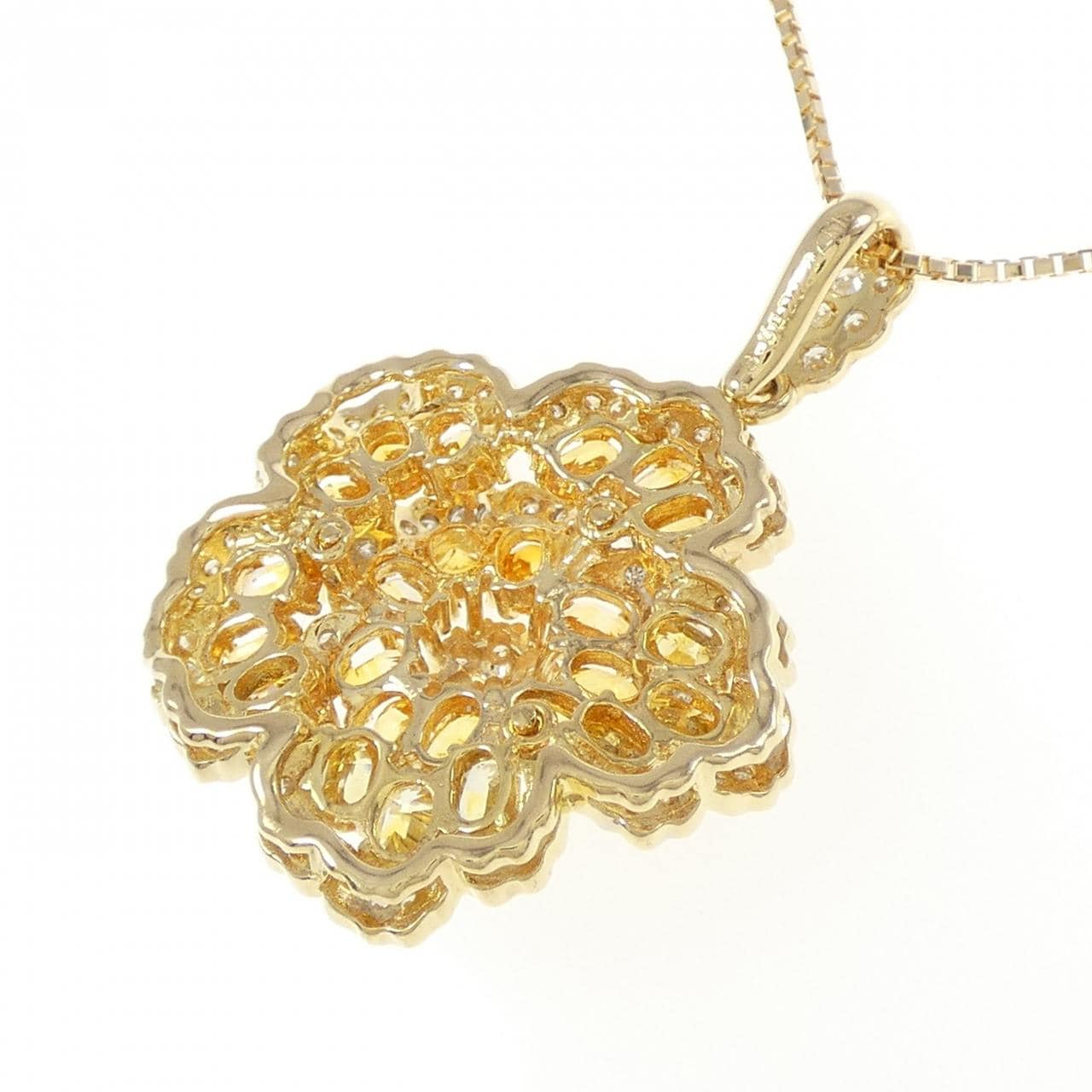 K18YG/K18WG フラワー サファイヤ ネックレス 3.58CT