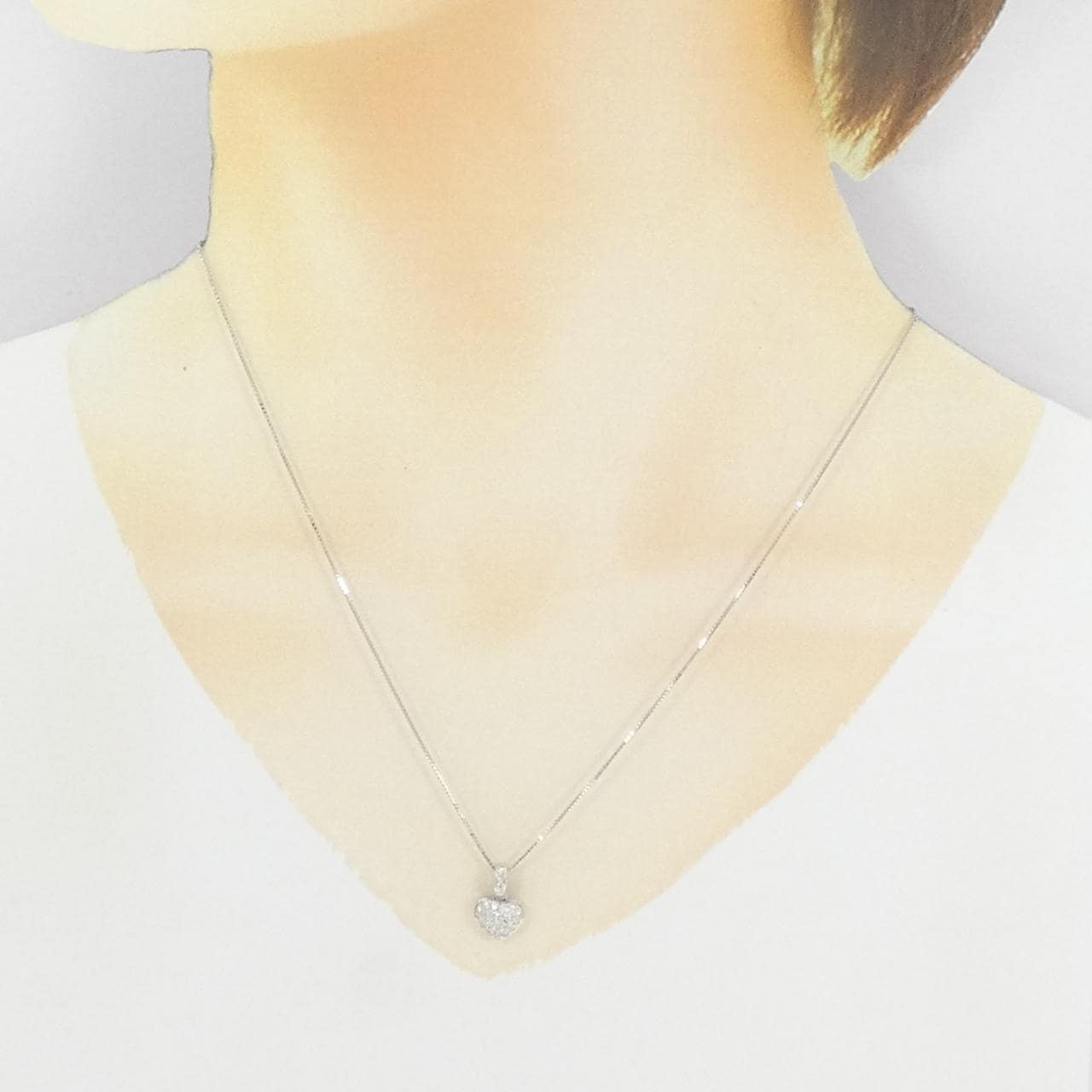 K18WG パヴェ ハート ダイヤモンド ネックレス 0.25CT