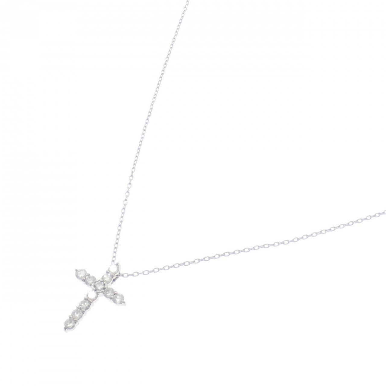K18WG クロス ダイヤモンド ネックレス 0.22CT