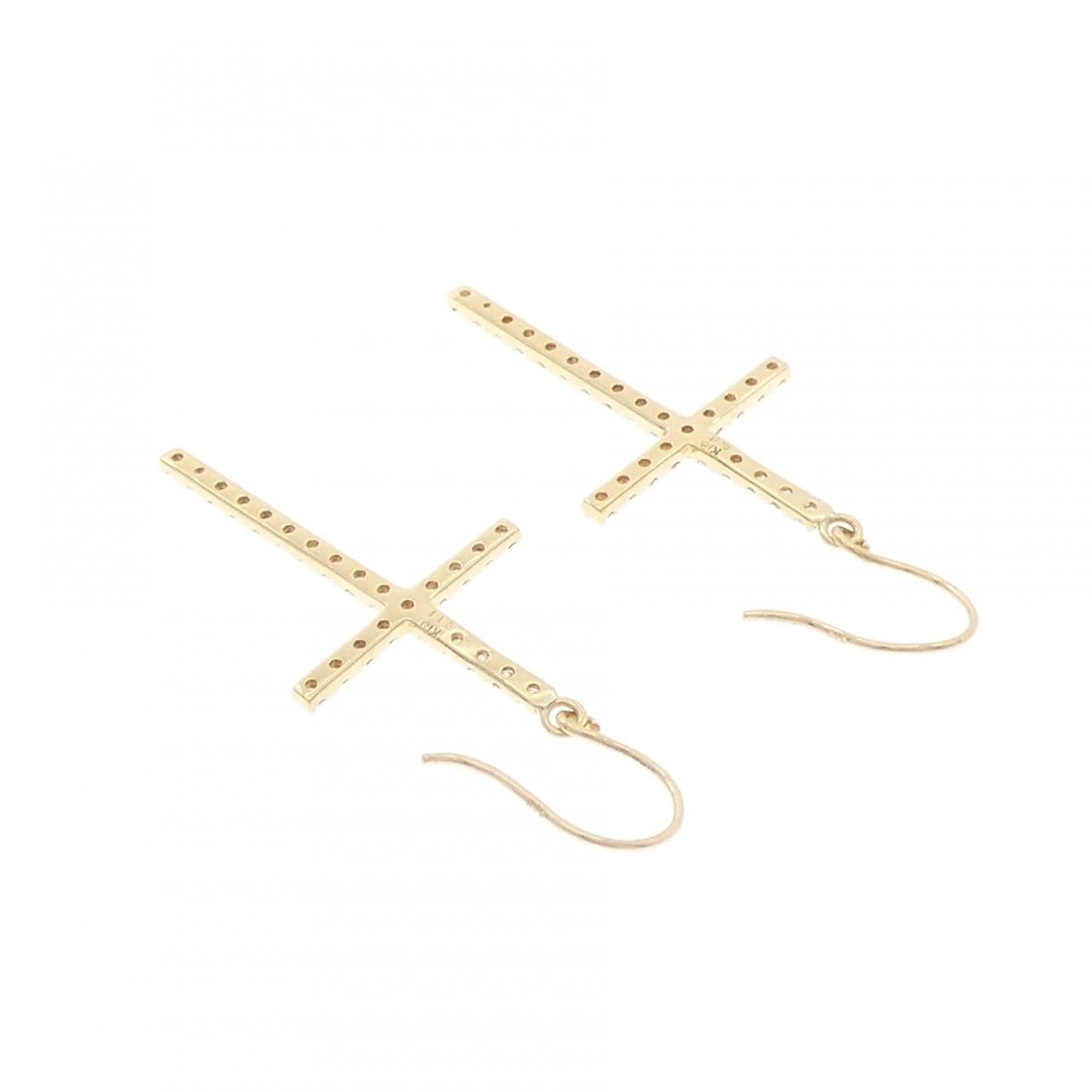 K18YG クロス ダイヤモンド ピアス 0.22CT