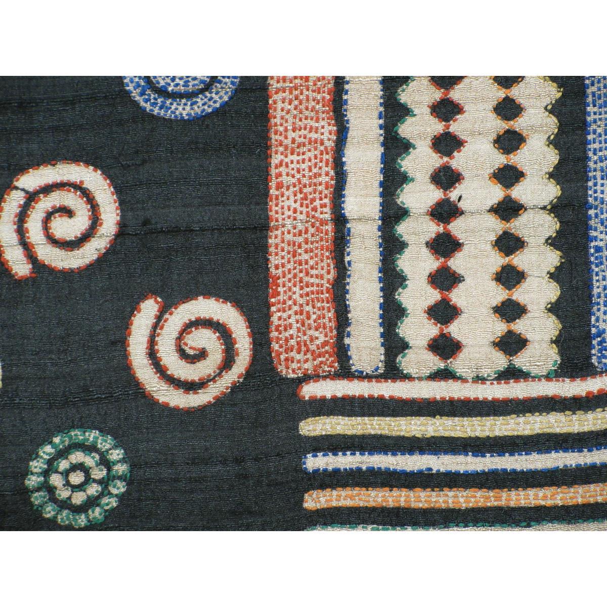 名古屋帯　野蚕糸　染紬　刺繍入り