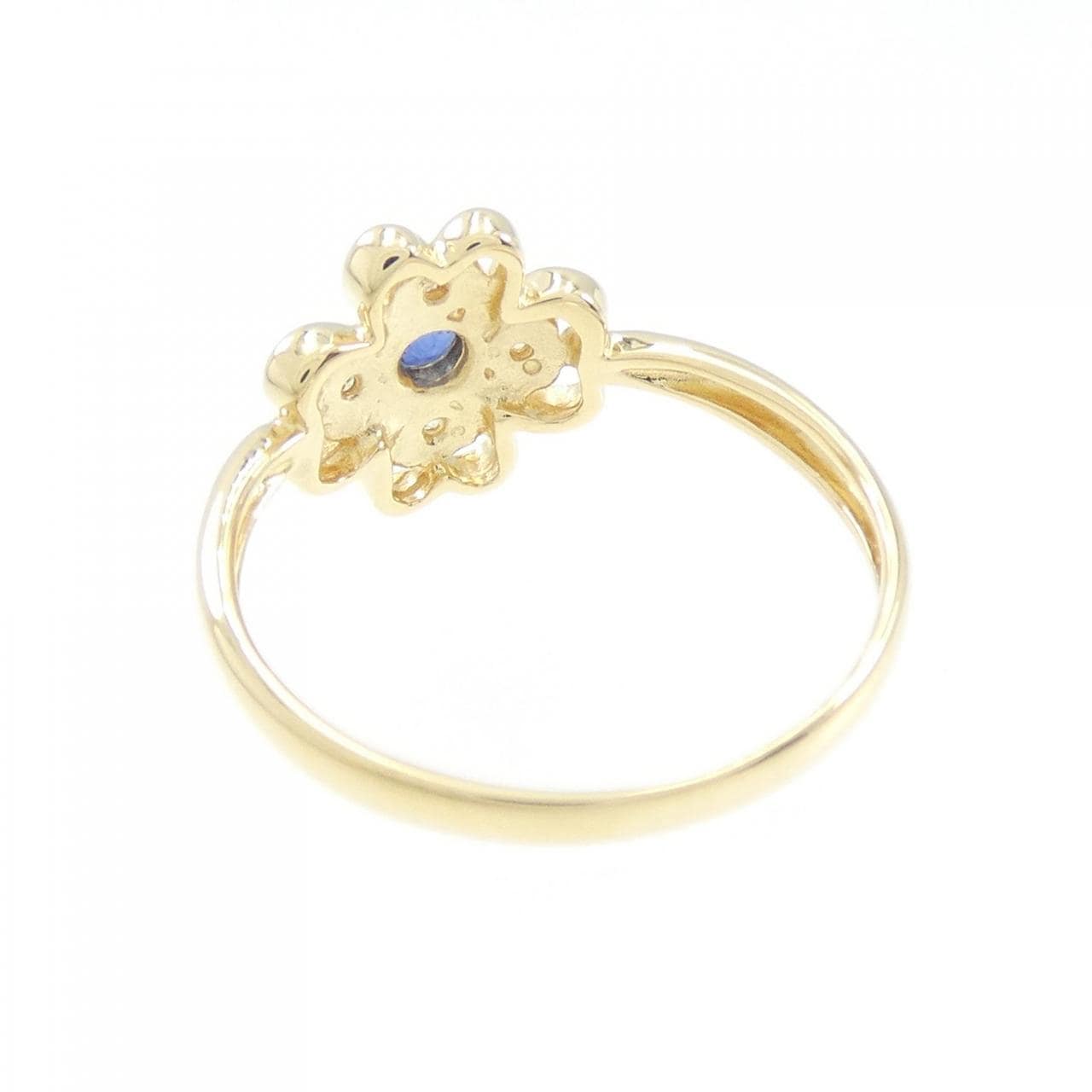 K18YG クローバー サファイヤ リング 0.14CT