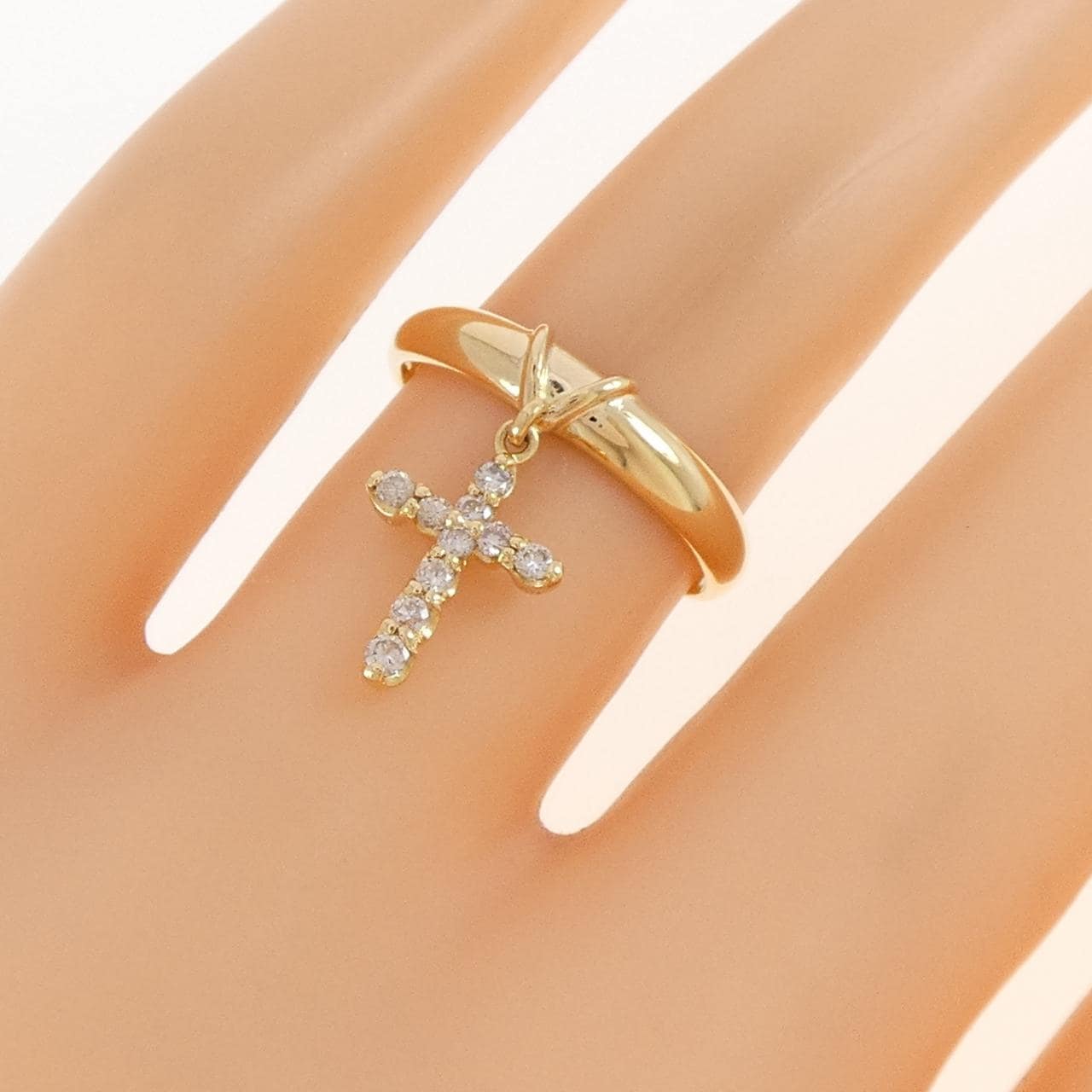 K18YG クロス ダイヤモンド リング 0.15CT