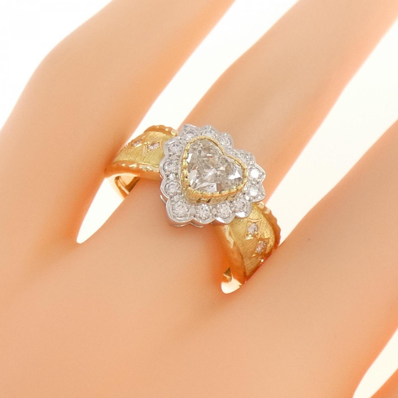 K18YG/PT900 ハート ダイヤモンド リング 0.72CT