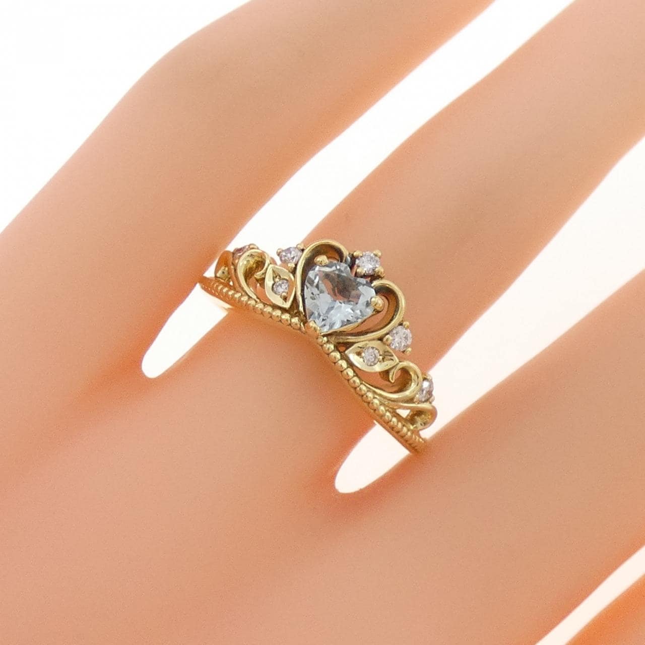 K18YG ティアラ アクアマリン リング 0.36CT